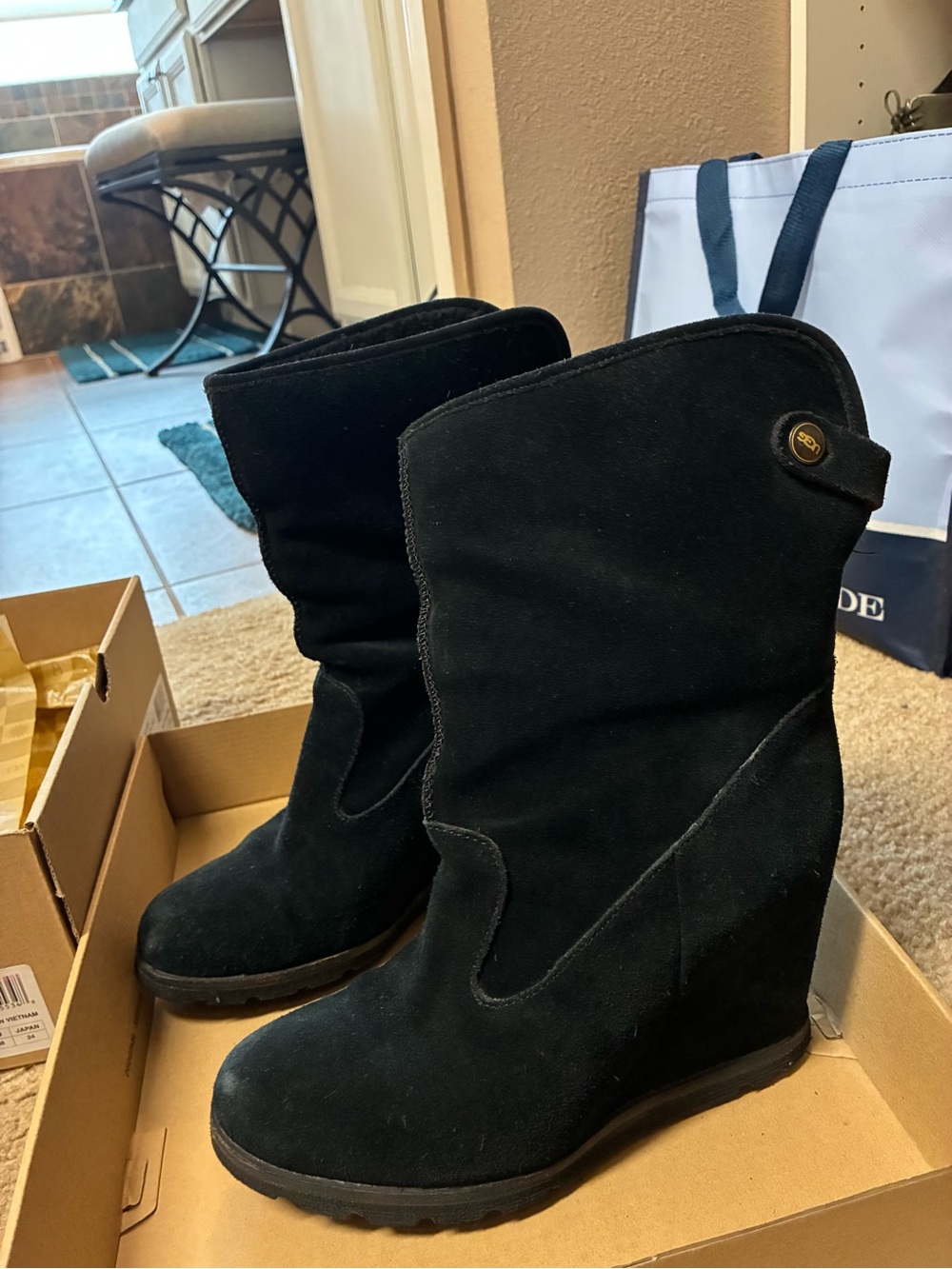 UGG Black Suede Wedge Boots